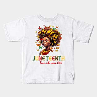 Juneteenth Afro Black Women Butterfly Black History Queen Kids T-Shirt